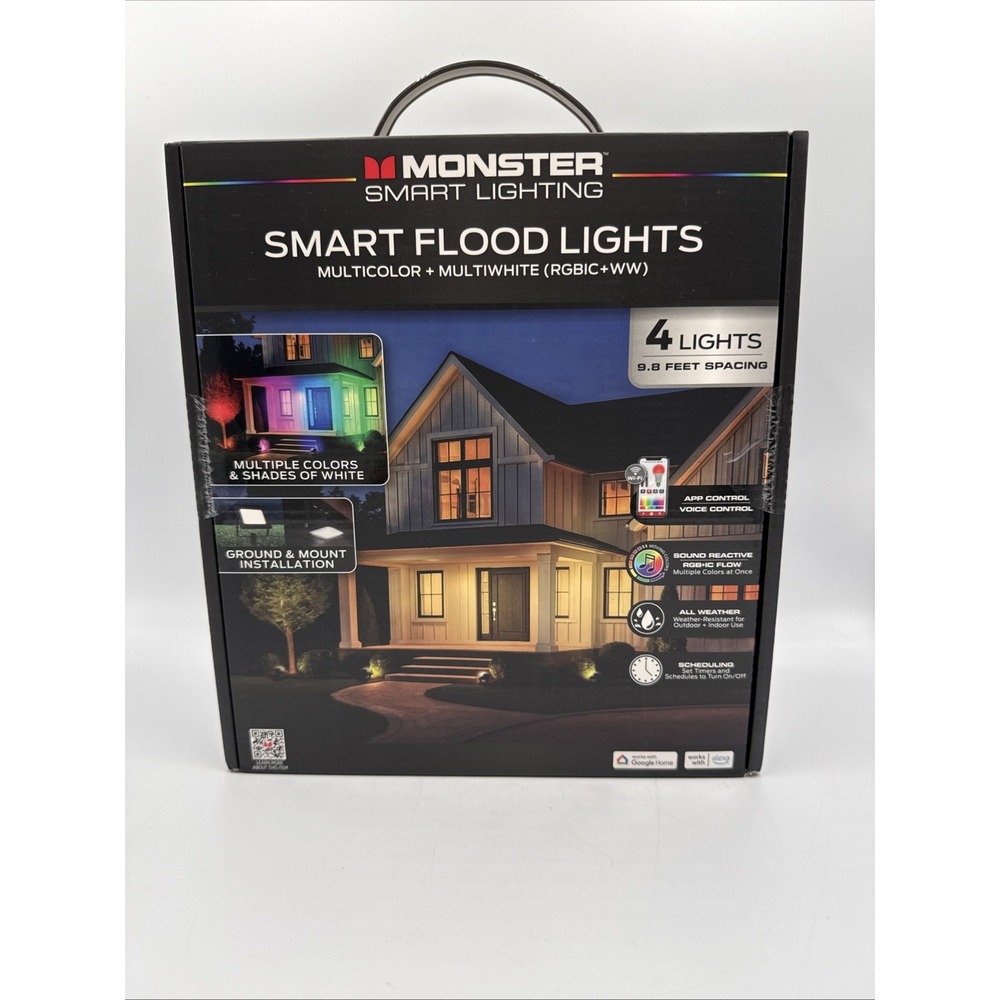 Monster Smart LED Flood Lights Outdoor App/Voice RGBIC+White 4-Pack